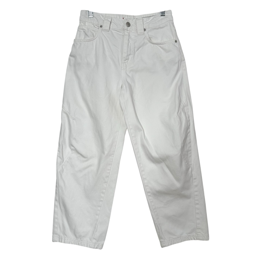 Zara White Barrel Jeans Boho Relaxed Minimalist Clean Girl Balloon Horseshoe